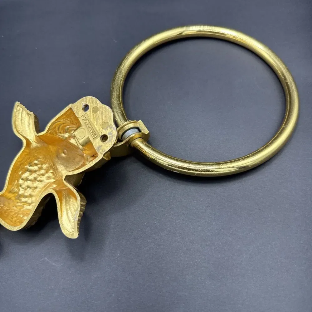 Vtg Koi Fish Bathroom Towel Ring Metal Gold or Brass Tone Rack Wall Holder MCM